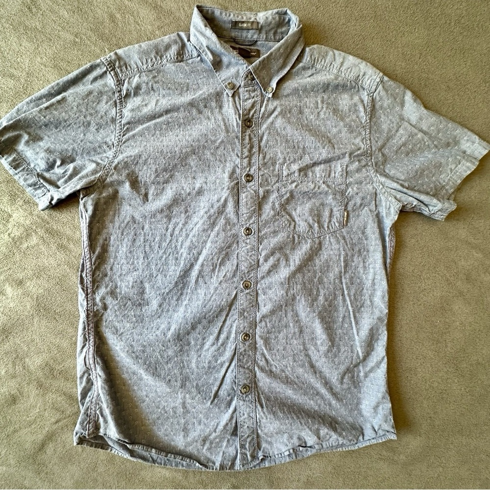 Eddie Bauer Shirt Men’s Medium Blue Gray 100% Cotton Short Sleeve Button Up 